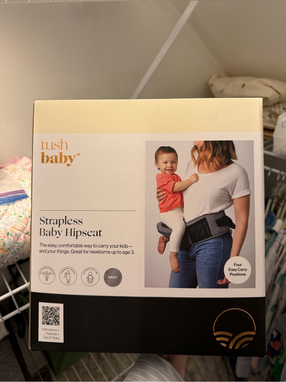 tushbaby Strapless Baby Hipseat - Grey NWT